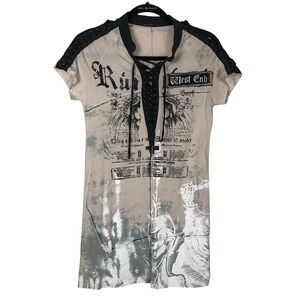 Salvage Womens Lace Up Painted Mini Dress Size M 90s Y2K‎ Gothic Grunge
